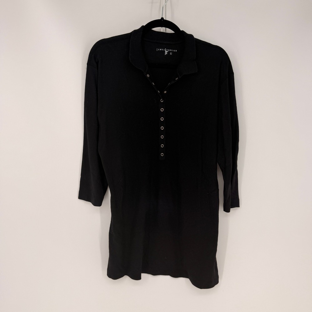 Jewel Toffier Polo Shirt Womens Large Black Cotton Snap Placket Tunic Minimalist